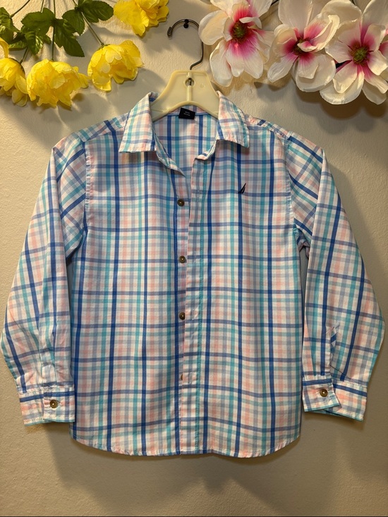 Nautica Other - Nautica Boys Plaid Button-Down Shirt in Blue & Pink